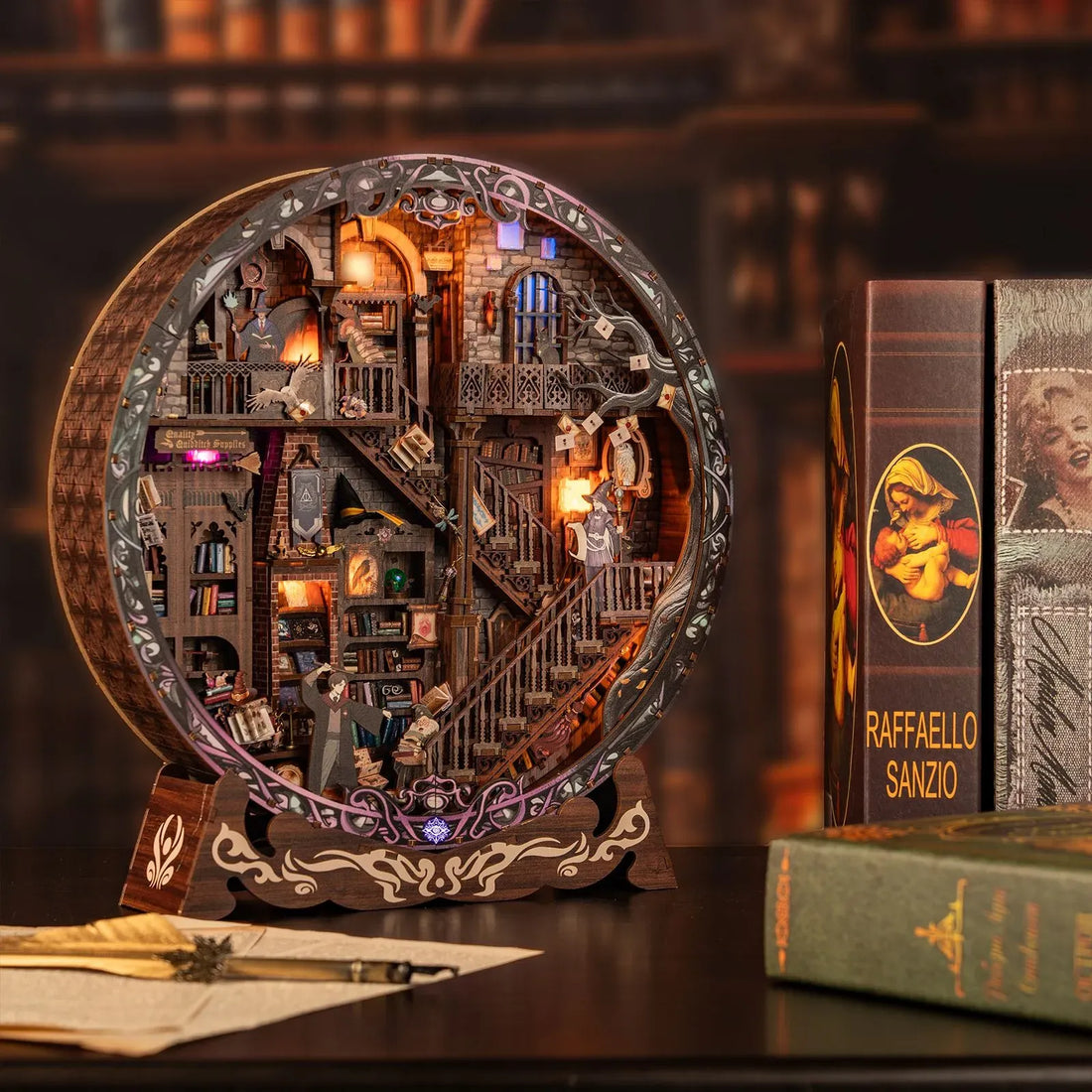 Magic Library 3D picture frame – DIY round fantasy library diorama