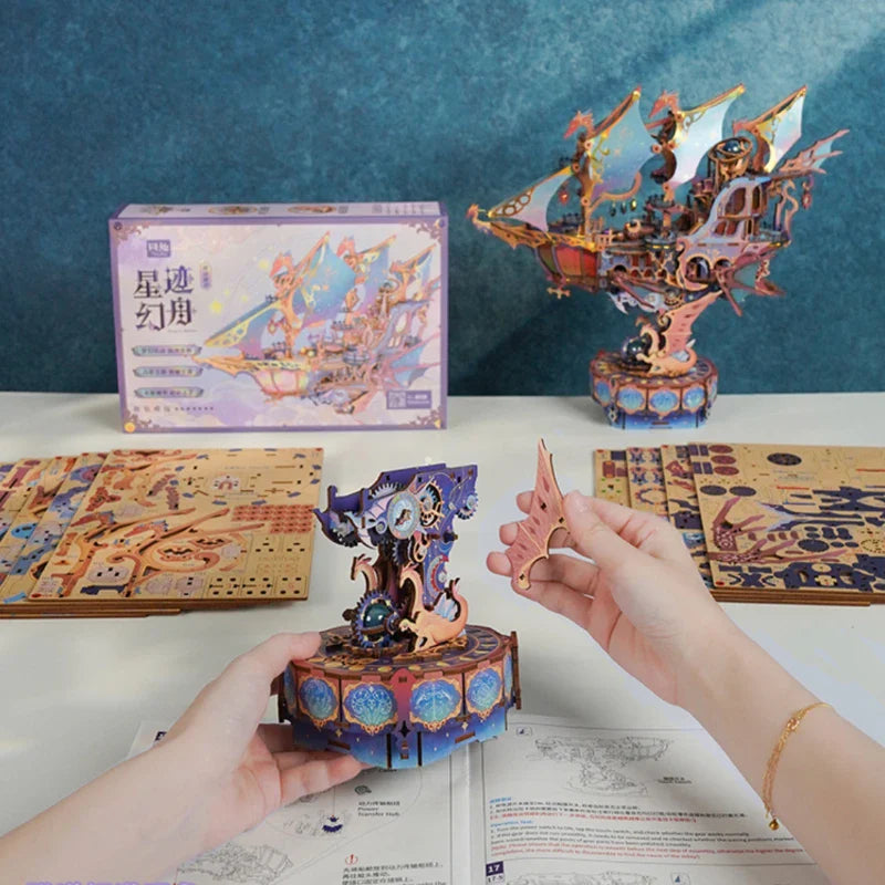 Magical Galaxy 3D Wooden Puzzle – Mechanical Celestial Airship Kit