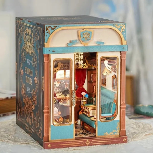 European Travels Book Nook Kit – DIY Vintage Train Cabin with Moving Scenery